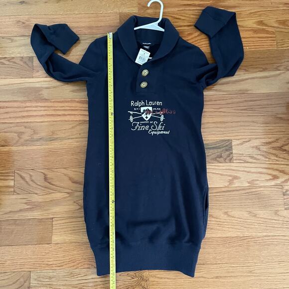 Ralph Lauren Girls Fleece Dress 16 XL Navy Blue Shawl Collar Long Sleeve Casual - Picture 10 of 12